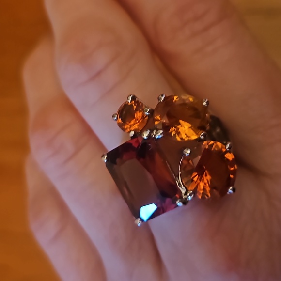 Stunning Avon silver statement cocktail ring with bold topaz stones size 8 - Picture 3 of 7